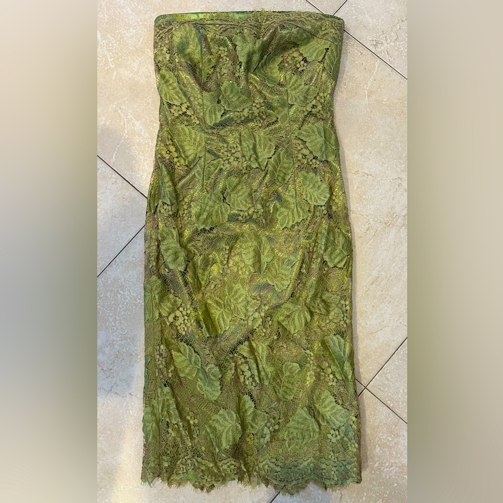 Women’s strapless size 4 lace green/pink dress